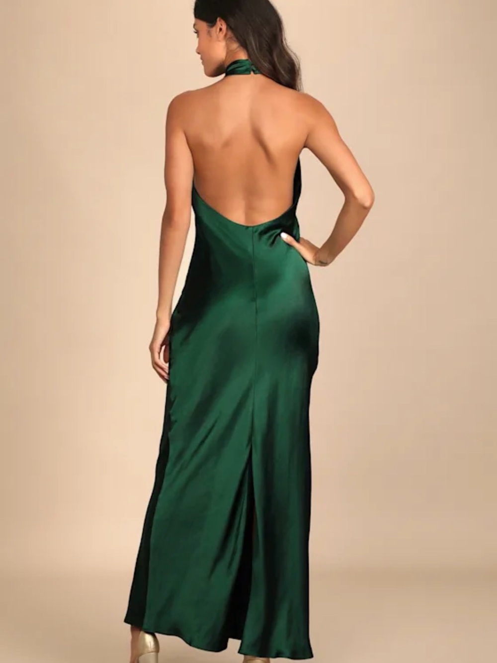Lulu’s “Love in your Life” Emerald Green Satin Halter Maxi Dress - Picture 2 of 4
